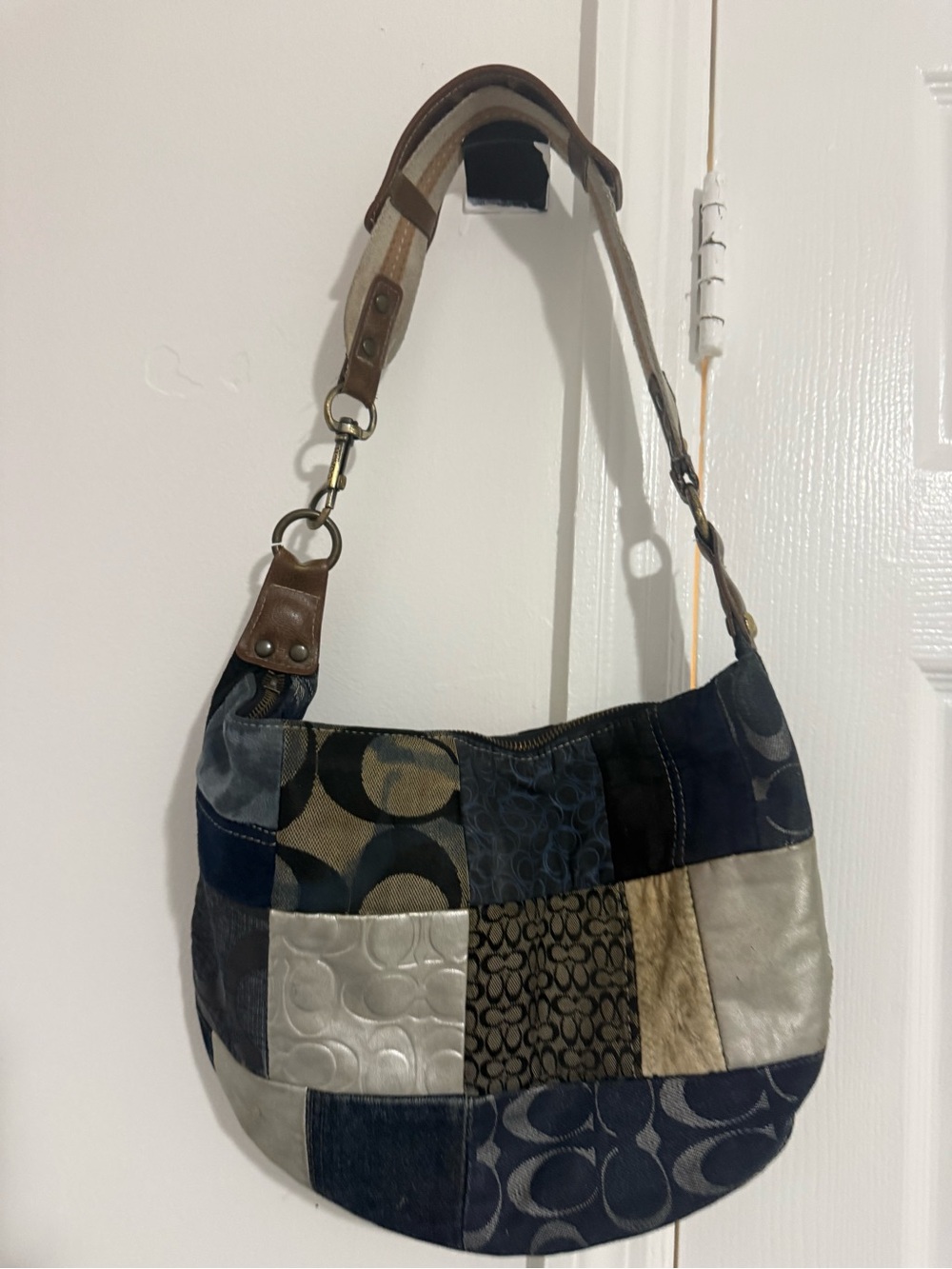 Coach Patchwork Shoulder Bag in Blue and Brown